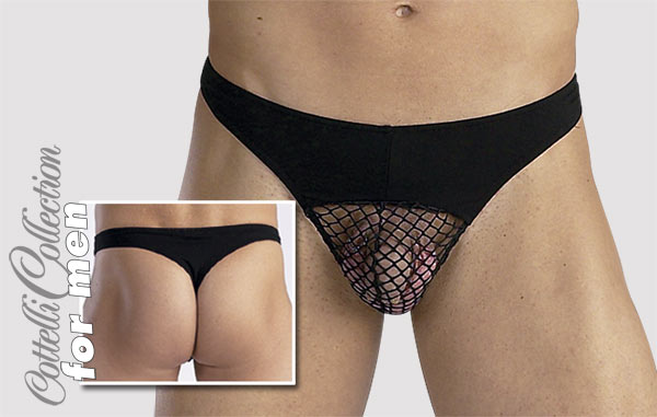 Stoere Rio string zwart met net