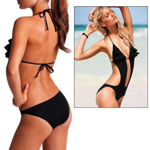 Monokini Zwart met Ruches